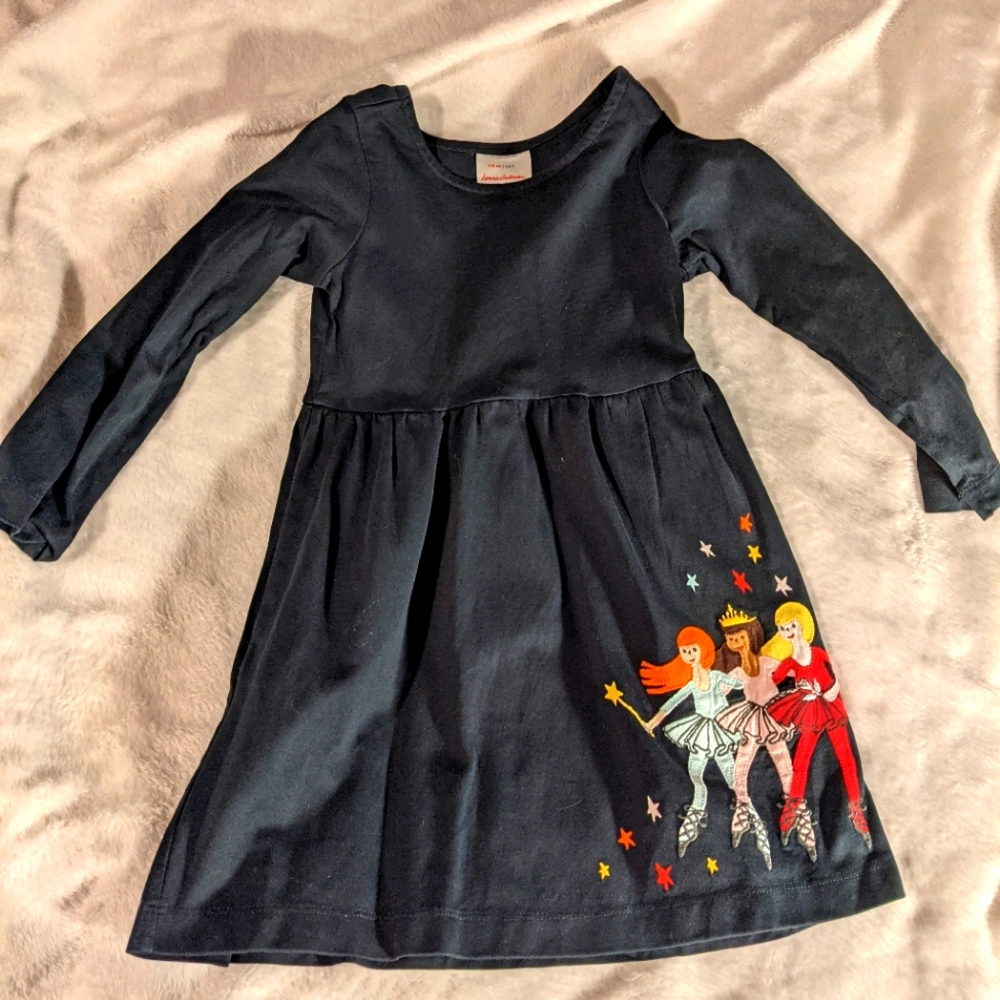 Hanna Andersson Black Long Sleeve With Ballerinas Dress Size 5